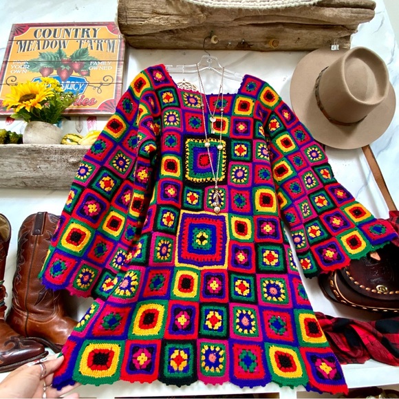 Colorful Crochet Mini Dress - Picture 7 of 15